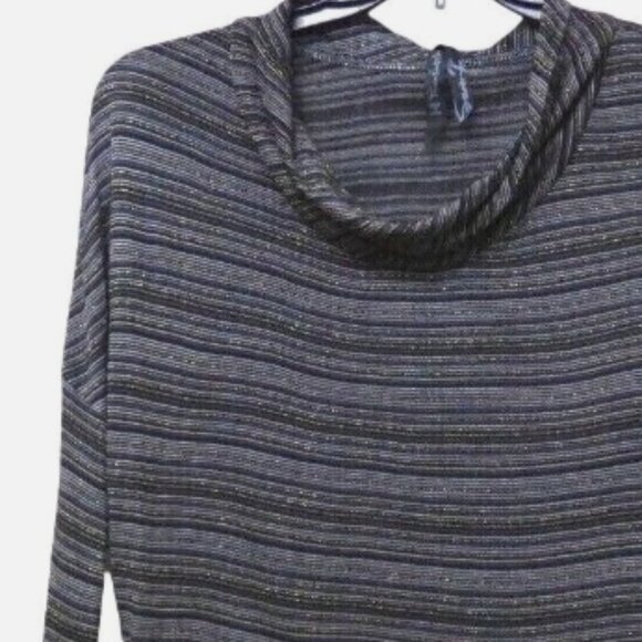 seven7 metallic stripe, cowl neck, dolman sleeve top, black, s - Picture 1 of 2